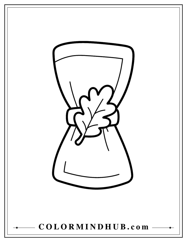 Simple folded Thanksgiving dinner napkin with a leaf-shaped napkin ring - easy Thanksgiving coloring page