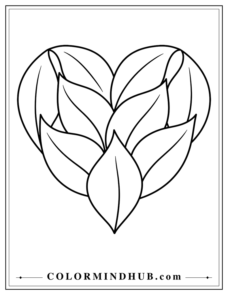 Heart-shaped arrangement formed from large overlapping leaves with simple central veins.