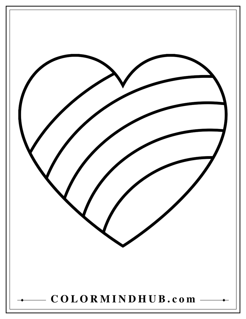 Large heart filled with five broad curved bands arranged like a rainbow.