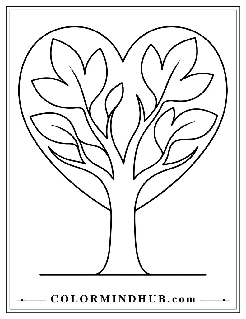 Simple tree with a heart-shaped canopy, sturdy trunk, and a few large leaf sections.
