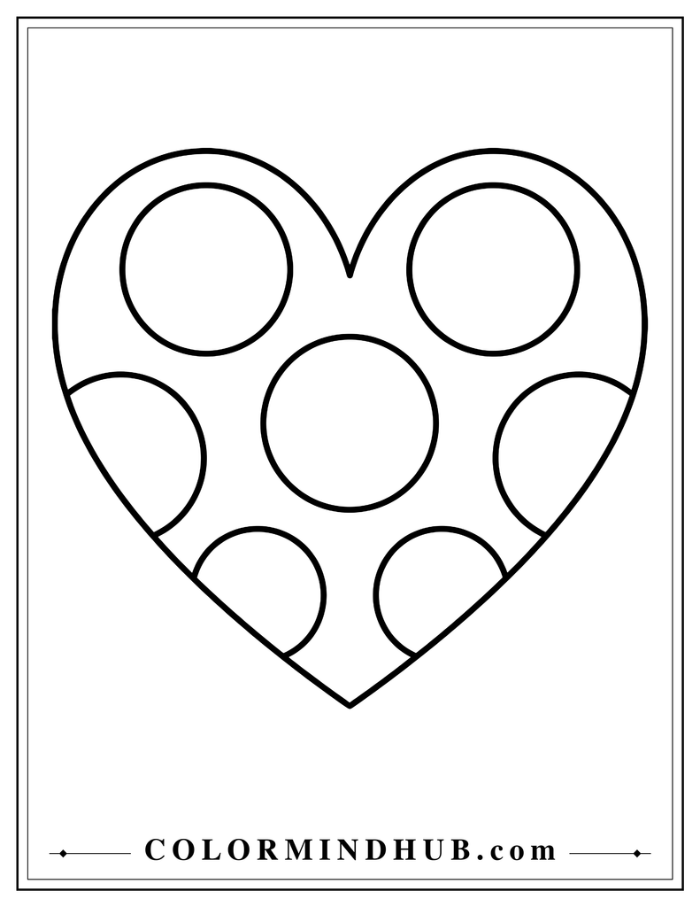 Large heart containing several evenly spaced, empty circles for coloring.