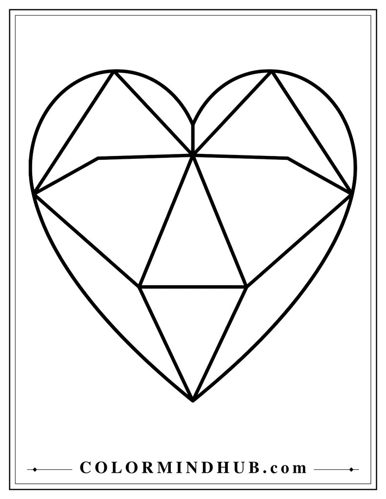 Large heart divided into geometric sections using broad triangles and polygonal shapes.